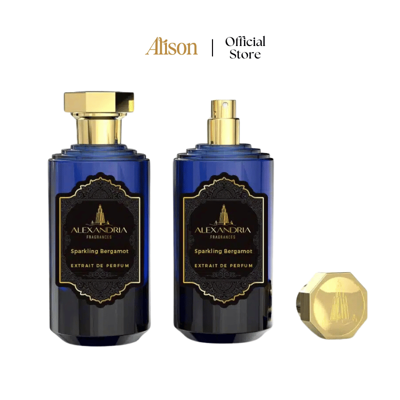 Alexandria Sparkling Bergamot có thiết kế thân chai thuỷ tinh xanh đen sang trọng, bí ấn.